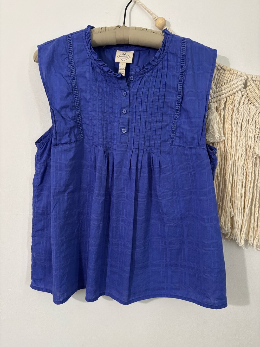 St. John's Bay Royal Blue Pintuck Sleeveless Top-100% Cotton